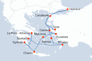 carte itinéraire croisière Méditerranée 14 jours au départ du port de Le Piree - Athenes