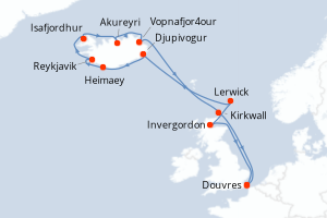 carte itinéraire croisière Europe du Nord 14 jours au départ du port de Douvres