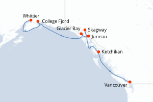 carte itinéraire croisière Alaska 7 jours au départ du port de Vancouver