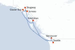 Carte de l'itinéraire de croisière Seattle-Vancouver d'une durée de 7 jours