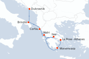 carte itinéraire croisière Méditerranée 7 jours au départ du port de Le Piree - Athenes