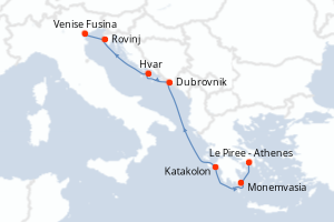 carte itinéraire croisière Méditerranée 7 jours au départ du port de Le Piree - Athenes