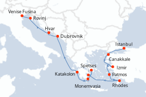 carte itinéraire croisière Méditerranée 14 jours au départ du port de Istanbul