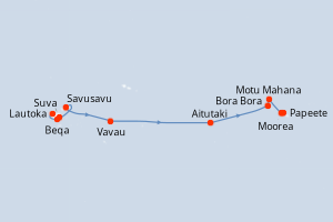 Carte de l'itinéraire de croisière Lautoka-Papeete d'une durée de 13 jours