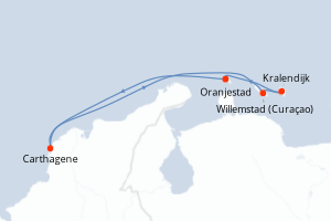 Carte de l'itinéraire de croisière Oranjestad-Oranjestad d'une durée de 8 jours