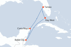 Carte itinéraire croisière États-Unis, Belize, Mexique - 7 jours au départ de Tampa - Caraïbes Mexique
