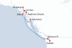 Carte de l'itinéraire de croisière Seattle-Seattle d'une durée de 9 jours