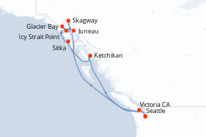Carte de l'itinéraire de croisière Seattle-Seattle d'une durée de 10 jours