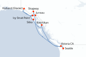carte itinéraire croisière Alaska 10 jours au départ du port de Seattle
