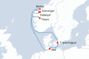 carte itinéraire croisière Fjörds norvégiens 7 jours au départ du port de Kiel