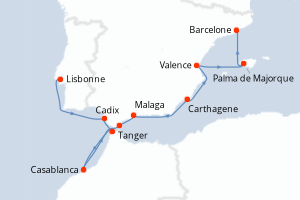 carte itinéraire croisière Caraïbes Bahamas 11 jours au départ du port de Lisbonne