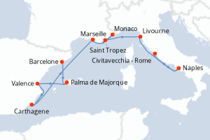 carte itinéraire croisière Méditerranée 12 jours au départ du port de Barcelone