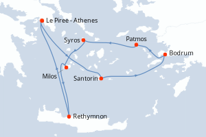 carte itinéraire croisière Méditerranée 7 jours au départ du port de Le Piree - Athenes