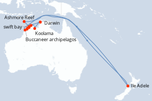 carte itinéraire croisière Australie Nouvelle Zélande 10 jours au départ du port de Darwin