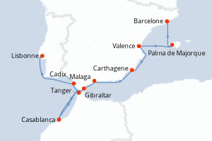 carte itinéraire croisière Méditerranée 11 jours au départ du port de Barcelone