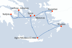 carte itinéraire croisière Méditerranée 7 jours au départ du port de Le Piree - Athenes