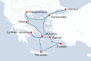 carte itinéraire croisière Méditerranée 11 jours au départ du port de Le Piree - Athenes