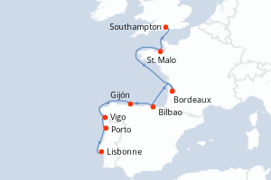 carte itinéraire croisière Caraïbes Bahamas 12 jours au départ du port de Southampton