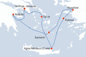carte itinéraire croisière Méditerranée 7 jours au départ du port de Le Piree - Athenes
