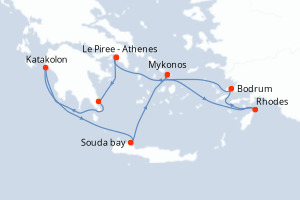 carte itinéraire croisière Méditerranée 7 jours au départ du port de Le Piree - Athenes