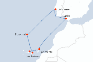carte itinéraire croisière Atlantique 12 jours au départ du port de Lisbonne