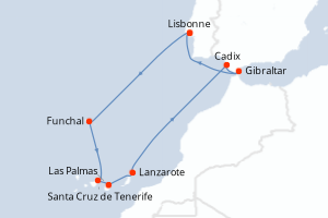 carte itinéraire croisière Atlantique 12 jours au départ du port de Lisbonne