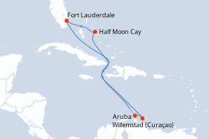 carte itinéraire croisière Caraïbes Bahamas 9 jours au départ du port de Fort Lauderdale