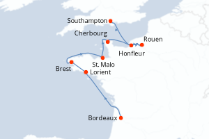 carte itinéraire croisière Europe du Nord 9 jours au départ du port de Bordeaux