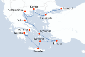 carte itinéraire croisière Méditerranée 10 jours au départ du port de Istanbul