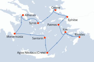 carte itinéraire croisière Méditerranée 10 jours au départ du port de Le Piree - Athenes