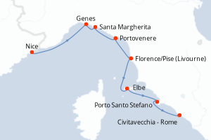 carte itinéraire croisière Méditerranée 8 jours au départ du port de Nice