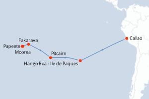 Carte de l'itinéraire de croisière Callao-Papeete d'une durée de 16 jours