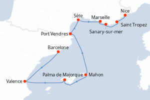 carte itinéraire croisière Méditerranée 10 jours au départ du port de Barcelone