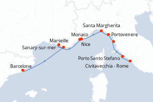 carte itinéraire croisière Méditerranée 11 jours au départ du port de Civitavecchia - Rome