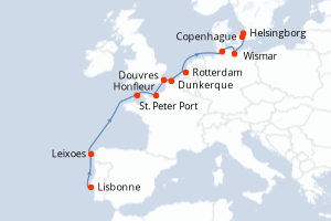 carte itinéraire croisière Europe du Nord 12 jours au départ du port de Lisbonne