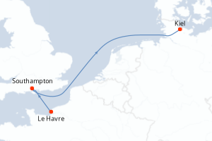 carte itinéraire croisière Europe du Nord 4 jours au départ du port de Le Havre