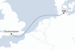 carte itinéraire croisière Europe du Nord 3 jours au départ du port de Southampton