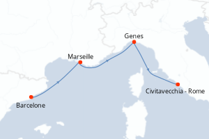 carte itinéraire croisière Méditerranée 3 jours au départ du port de Barcelone