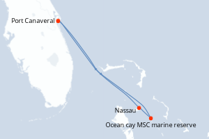 Carte de l'itinéraire de croisière Port Canaveral-Port Canaveral d'une durée de 4 jours