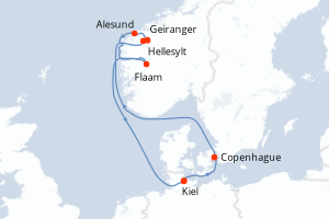 Carte de l'itinéraire de croisière Kiel-Kiel d'une durée de 7 jours