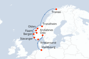 carte itinéraire croisière Fjords et Scandinavie 12 jours au départ du port de Hambourg