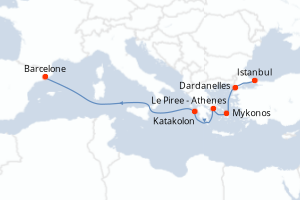 carte itinéraire croisière Méditerranée 7 jours au départ du port de Istanbul