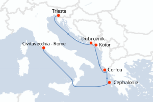 carte itinéraire croisière Adriatique 7 jours au départ du port de Trieste