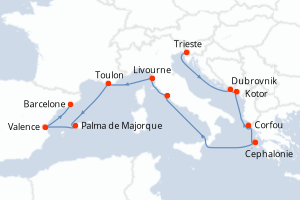 carte itinéraire croisière Adriatique 14 jours au départ du port de Trieste