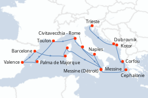 carte itinéraire croisière Adriatique 21 jours au départ du port de Trieste