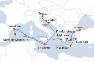 carte itinéraire croisière Adriatique 21 jours au départ du port de Trieste