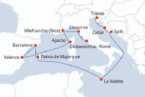carte itinéraire croisière Adriatique 14 jours au départ du port de Trieste