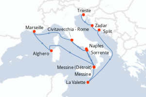 carte itinéraire croisière Adriatique 14 jours au départ du port de Trieste