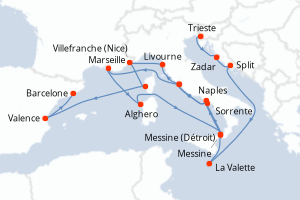 carte itinéraire croisière Asie 21 jours au départ du port de Trieste