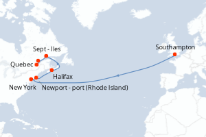 carte itinéraire croisière Amérique du Nord 14 jours au départ du port de Southampton